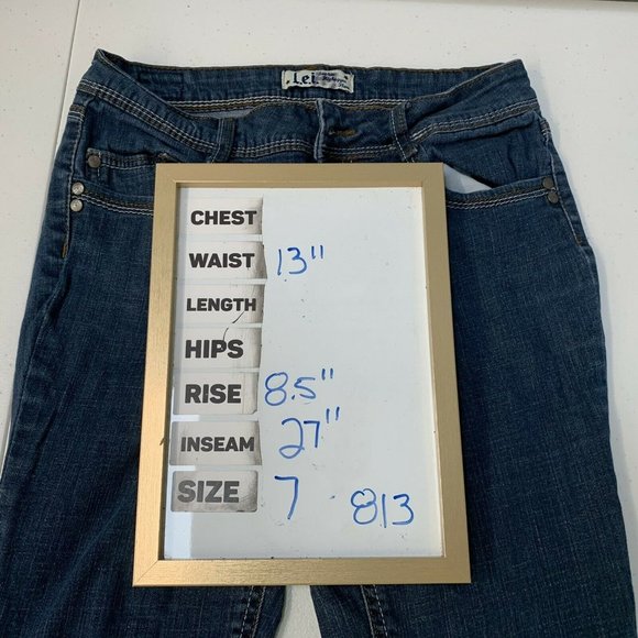 LEI Women Jeans Blue Sophia Hiphugger Flare Sz 7 Short Mid Wash  Med Rise Pocket - Picture 8 of 8